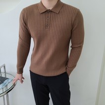 남자 골지 3버튼 단추 가을 니트 카라 긴팔티셔츠 6Color