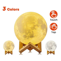달조명 별빛 조명 보름달 무드 달 램프 인쇄 구 램프 충전 멀티 컬러 밝기 조절 야간, 탭이 있는 3가지 색상, 15cm(5.90인치)