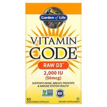 Garden of Life (가든 오브 라이프) Garden of Life Vitamin Code 무가공 D3 2 000IU 식물성 캡슐 60정, 3개