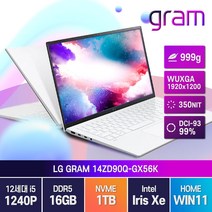 LG전자 2022년형 그램 14인치 14ZD90Q-GX56K 14형 윈도우11 게임 학생 주식 기업 가성비 노트북, WIN11 Home, 16GB, 1TB, 코어i5, 화이트