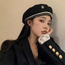 KORELAN 진주 체인 베레모 여성 일 트렌드 새로운 복고풍 프랑스 작은 향수 그물 빨간 화가 모자