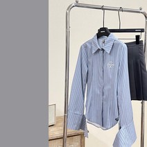 아메리칸 스쿨룩 스파이스걸 스트라이프 셔츠 조임 날씬해 보이는 긴팔 상의 플리츠 스커트