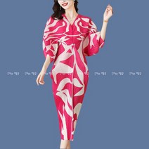 더블샵 브이넥 플리츠주름 화려한 플라워프린트 가오리소매 주름옷 롱원피스