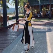 스타일아유 여성 루즈핏 배색 카라 롱 스티치 원피스 결혼식 꾸안꾸[AYN6OP138A]
