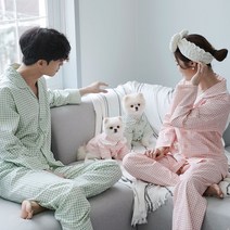 반려견커플룩 고방체크 고양이옷 면 파자마잠옷 실내복 개플룩 PK, 펫_민트