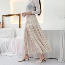 비니케이즈 무배 3단 캉캉 실크 샤틴 맥시 롱 A라인 밴딩 스커트 44~77 빅사이즈 가능 2컬러