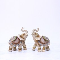 골드디자인 복들어오는 화이트 엔틱 코끼리 장식품, 1. WE01 (소) 2P SET