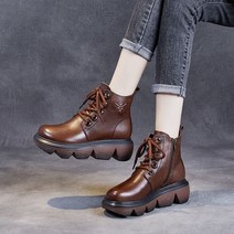 엔티랄라 부츠 여성 부츠 앵클 부츠 여성 가죽 부츠 유행하는 워커 굵은 굽 두껍게 하다 기모를 넣다 겨울 편안한 양질의 표면재 부드러운 소재 고무창 미끄럼 방지