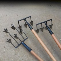 쇠스랑 밭고랑기계 수동쟁기 텃밭 농업용쟁쇠, (1.2m나무손잡이포함) 톱니5개