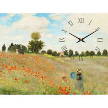 더윤 레티나 대형명화시계 해바라기 꽃그림 풍경화 정물화 인물화 거실 카페 호텔 인테리어 소품 고급 액자 벽시계, 모네-아르장퇴유의 개양귀비꽃(45x60cm)