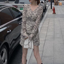 보드미 레오파드무늬원피스 여성 레오파드 패턴 원피스 브이넥 랩디자인 치마