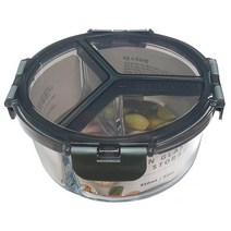 모드니 칸분리 오븐글라스 내열유리 밀폐용기-원형3칸/950ml/그레이/1개/분리찬통, 1개