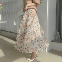 러블리아미에 / 아미에 / 쉬폰 플라워 플리츠 주름 롱 스커트 3color