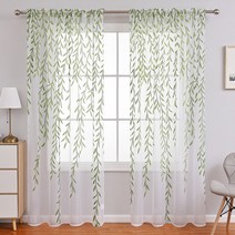 커튼 거실 암막 작은창 레이스 속지 자수 쉬어 녹색 창 기계 세척 가능한 길이 버드 나무 잎 인쇄 침실 바닥
