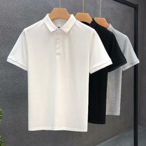 남자 부드러운 실켓 여름 베이직 무지 단추 브이넥 스판 반팔 카라 티셔츠