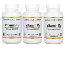 캘리포니아 골드 뉴트리션 California Gold Vitamin D3 비타민D3 50 mcg (2000 IU) 소프트젤 360개입, 3개묶음(10%할인), 1개