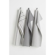 H&M 스토어 코튼 티타월 3장 세트 다크 그레이 1074920001, 50x70