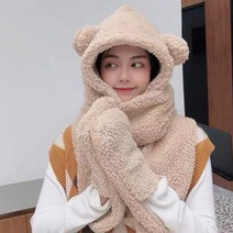 디엠몰 인간 테디베어 변신 곰돌이 일체형 털 후드 모자 목도리 장갑