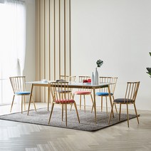 미코퍼니처 릴리 대리석 6인용 스테인리스 카페 식탁세트, 식탁+왕관의자 세트, 다크그레이6P