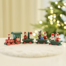 이플린 크리스마스 미니어처 나무기차 + 원형 러그 세트, 그린(나무기차), 화이트(러그)