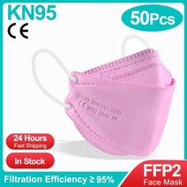 성인 물고기 모양 인증 KN95 FFP2 마스크 14 겹 블랙 패브릭 입 FPP2 얼굴 필터 호흡기, Aldult 50pcs-pink