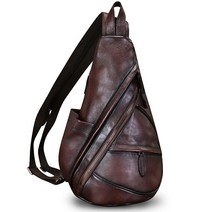 정품 천연 가죽 슬링 백 레트로 크로스바디 백팩 핸드메이드 가슴 숄더 하이킹 데이팩 사이클링 지갑 패니 팩 커피., Coffee
