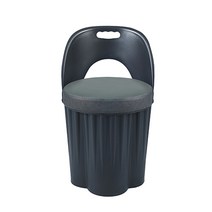 천하퍼니처 - 등받이형 수납의자 깡통의자/드럼통/포차/동그란/화장대/원형/포장마차/스툴/옷보관함, 등받이형 바디(블랙), 쿠션(그레이)