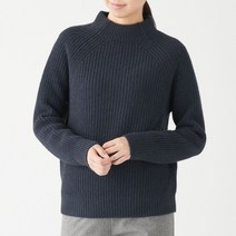 무인양품 MUJI 여성 야크혼방 울 고무뜨기 모크넥 스웨터