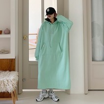 애플망고샵 기모 겨울 여성 빅사이즈 긴팔 밧줄후드 롱원피스 홈웨어 오버핏 따뜻한 롱티