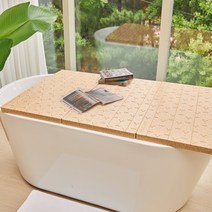 반신욕 욕조 덮개 트레이 선반 욕조 거치대 테이블 욕실소품, 사각형, 샌드베이지