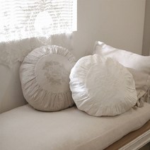 블랑슈아 린넨 프렌치자수 주름 원형 쿠션커버 1장 화이트/네추럴