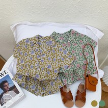 도오빠 아동 상하세트 여름 트레이닝복 반팔 남방 꽃무늬 라운드 반바지 키즈 아동복 등원룩 상하복 추리닝 활동복