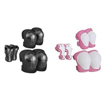 보호 기어 세트 를위한 안전한 경량 조절 가능한 편안한 손목 팔꿈치 무릎 패드 소년 자전거, 설명한대로, 블랙 핑크