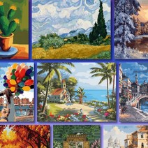 [신규] 리빙듀오 DIY 쉬운 명화 유화 그림 그리기세트 61종 중형 40 x 50 (ver 2), 40. A-103 시골 풍경(40x50)