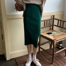 [미라보특가상품] 편안한 코디 데일리 밴딩 골지 니트 롱스커트 절개