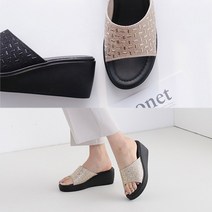 런슈즈 (국산) 발편한 반짝이 스터드장식 통굽여성 사무실 슬리퍼 6cm