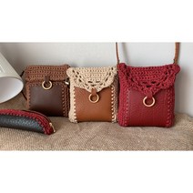 메이플라이크 DIY 패키지 러블리 가죽 코바늘 미니백 코바늘, 린넨 베이지+카멜, 120cm 다크브라운