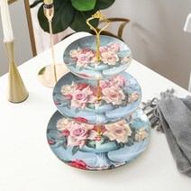 북유럽 영국 장미 수입 찻잔 본차이나 명품 빈티지 커피잔 라떼잔 홍차잔 애프터눈티 세트, 세 겹으로 엮은 접시
