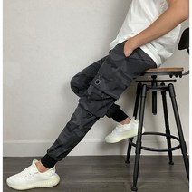 남자 스트링 포켓 밴딩 카고 카모플라쥬 조거 팬츠