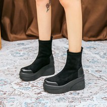 여성 통굽 웨지힐 부츠 8cm 하이힐 슬림핏 스판 220-250 23ja041