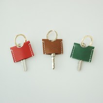 이태리가죽 열쇠커버 키링 홀더 고리 키커버 (12colors), 스트랩형, 영문각인, 딥레드