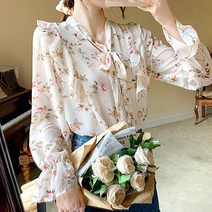 [바니드] 여성 사랑스러운 잔꽃무늬 러플블라우스 여신블라우스 1777