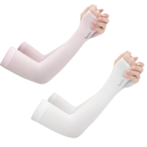 2개구성 해피쇼핑 쿨토시 남성 여성 팔토시 여름 자외선차단 암슬리브 골프 등산 자전거, 화이트+핑크