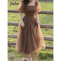 땡땡이 도트 원피스 여름 반팔 미디 여성 캐주얼 비치