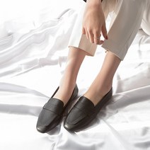 빅사이즈 발편한 스퀘어 플랫 로퍼 1cm 여성 단화