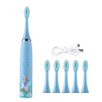 초음파 미세전류 전동 자동 칫솔 아이들 낙엽 치아 배려 4 를 위한 칫솔-속도, Light blue