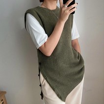 브리스살롱 (bs2645) 모던 감성 데일리웨어 알파카 울 사이드 오픈 버튼 롱 니트 조끼