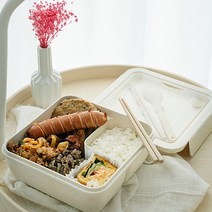 친환경 비건 직장인 예쁜 밀짚 도시락통 다이어트, 정사각 1100ml, 핑크