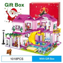 레고 호환진열장 호환케이스 호환아크릴케이스 호환선반 호환전시장 호환보관함 프렌즈 시티 하우스 여름 휴가 빌라 성 빌딩 블록 세트 피규어 수영장 DIY 완구 어린이 소녀 크리스마스, [02] 1018PCS with box