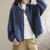 ONEPICK [안심구매 무료교환] 빈티지 레터링 상의 가을 루즈핏 면 숏 코트 여자점퍼